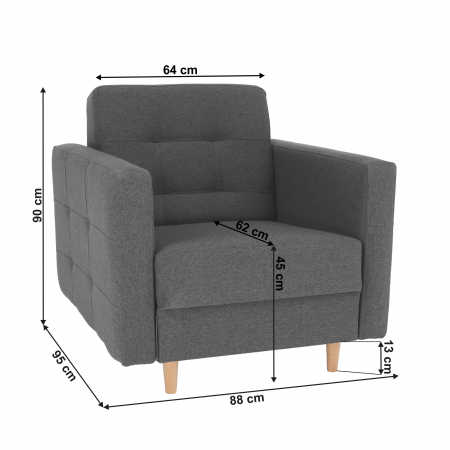 Fotoliu complet tapiţat, material textil gri închis, AMEDIA [2]