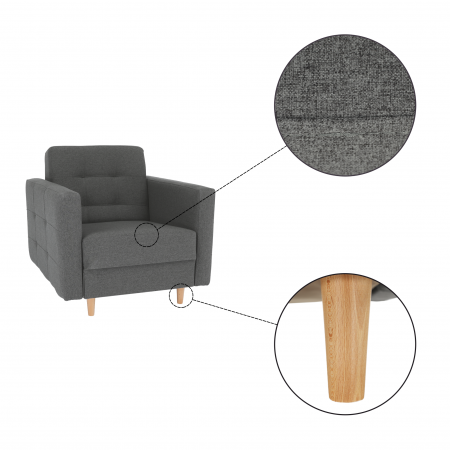 Fotoliu complet tapiţat, material textil gri închis, AMEDIA [3]