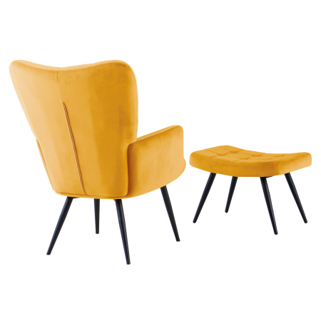 Fotoliu cu suport pentru picioare, galben ţesătură Velvet/negru, HABEN [4]