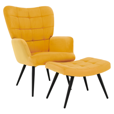 Toate Produsele - Fotoliu cu suport pentru picioare, galben ţesătură Velvet/negru, HABEN