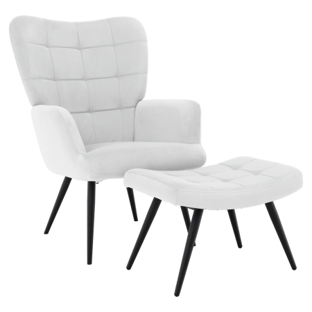 Fotoliu cu suport pentru picioare, gri deschis ţesătură Velvet/negru, HABEN [0]