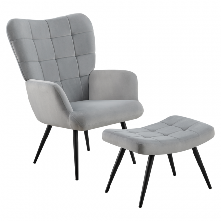 Fotolii balansoar/relaxante - Fotoliu cu suport pentru picioare, ţesătură Velvet gri/negru, HABEN