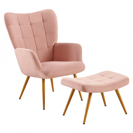 Fotolii balansoar/relaxante - Fotoliu cu suport pentru picioare, ţesătură Velvet roz/stejar, HABEN