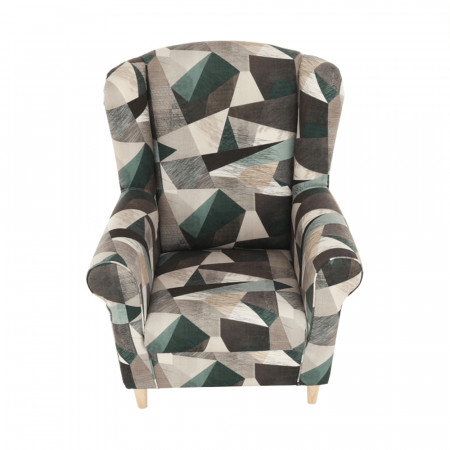 Fotoliu cu taburet, material maro-verde cu model, ASTRID [4]
