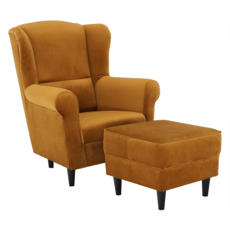 Fotolii balansoar/relaxante - Fotoliu cu taburet, material muştar, ASTRID