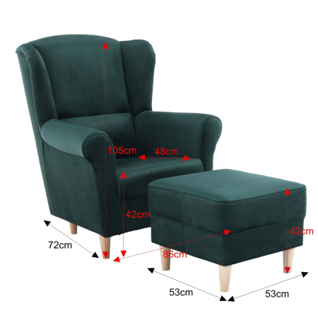 Fotolii balansoar/relaxante - Fotoliu cu taburet, material smarald, ASTRID