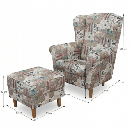 Fotoliu cu taburet, material textil în stilul patchwork Viorica 1, ASTRID [3]