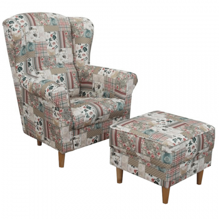 Fotolii balansoar/relaxante - Fotoliu cu taburet, material textil în stilul patchwork Viorica 1, ASTRID