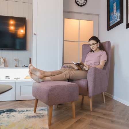 Fotoliu cu urechi, roz antic/ fag, SAMY [6]