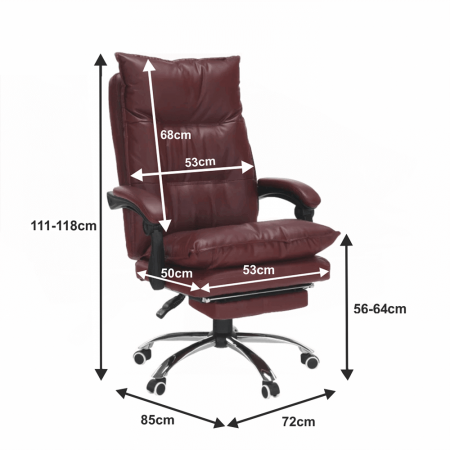 Fotoliu de birou cu suport pentru picioare, piele ecologică bordo, DRAKE [10]