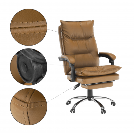 Fotoliu de birou cu suport pentru picioare, piele ecologică maro, DRAKE [10]