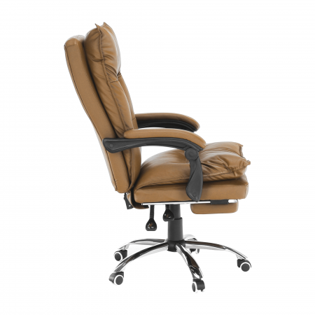 Mobilier Birou - Fotoliu de birou cu suport pentru picioare, piele ecologică maro, DRAKE