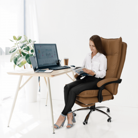 Fotoliu de birou cu suport pentru picioare, piele ecologică maro, DRAKE [8]