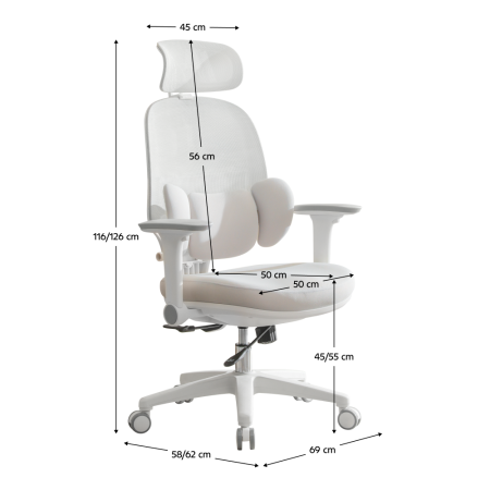 Fotoliu de birou, gri/alb, ABRAMO [18]