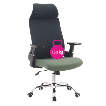 Fotoliu de birou, gri închis/verde/crom, portanţă 150 kg, HOLGER [1]