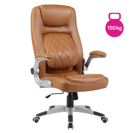 Mobilier Birou - Fotoliu de birou, piele ecologică maro/argintiu, portanţă 150 kg, GREKO