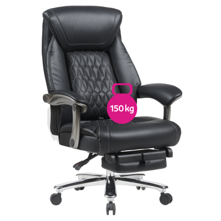 Fotoliu de birou, piele ecologică neagră/crom, portanţă 150 kg, URIEN [12]