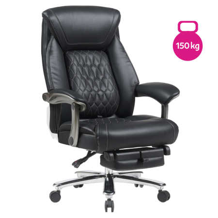 Mobilier Birou - Fotoliu de birou, piele ecologică neagră/crom, portanţă 150 kg, URIEN