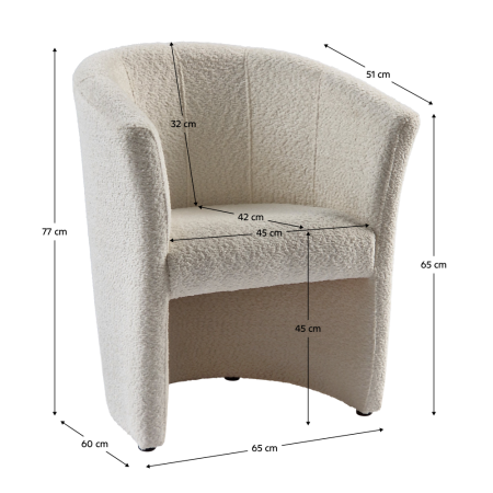 Fotoliu de club, material textil crem Coral, CUBA [14]