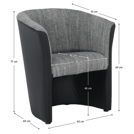 Fotoliu de club, piele eco Damasko negru/material gri, CUBA [11]