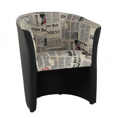 Fotolii balansoar/relaxante - Fotoliu de club, piele ecologică neagră/material textil motiv ziare, CUBA