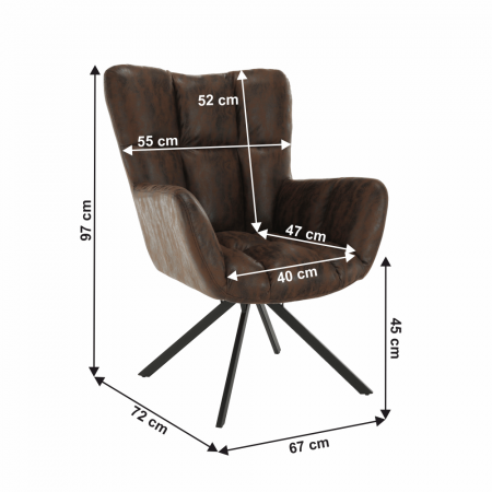 Fotoliu de design rotativ, maro ţesătură cu efect de piele întoarsă/negru, KOMODO [4]