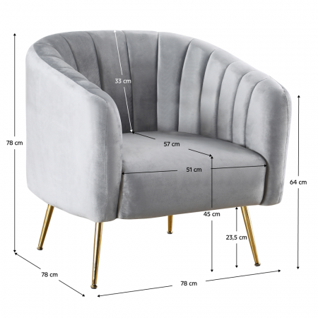 Fotoliu de design, ţesătură Velvet gri/gold crom-auriu, BAGY [5]