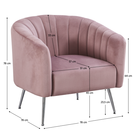 Fotoliu de design, ţesătură Velvet roz/crom-argintiu, BAGY [6]