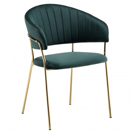 Scaune living/dining - Fotoliu de sufragerie de design, verde închis, Velvet/gold crom auriu, DASMIN TIP 1