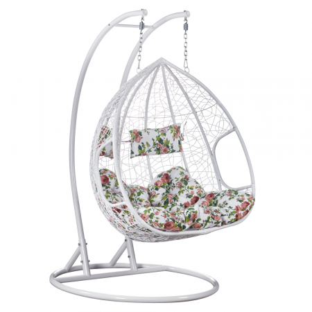 Scaune de gradina - Fotoliu dublu suspendat, alb/model floral, DELIA
