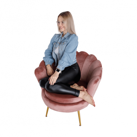 Fotoliu în stil Art-deco, catifea Velvet roz/crom auriu, NOBLIN [28]