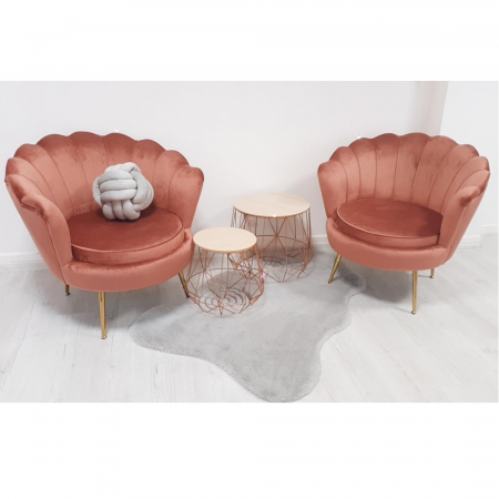 Fotoliu în stil Art-deco, catifea Velvet roz/crom auriu, NOBLIN [13]