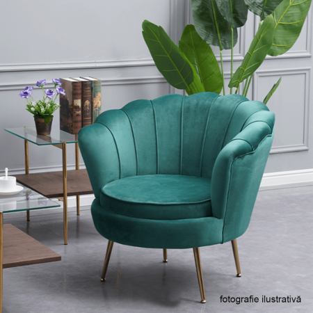 Fotoliu în stil Art-deco, catifea Velvet smarald/crom auriu, NOBLIN [5]