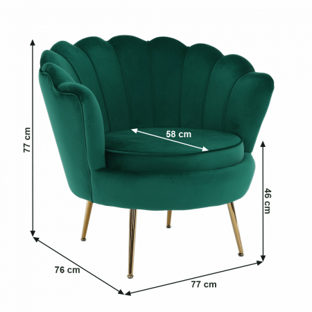 Fotoliu în stil Art-deco, catifea Velvet smarald/crom auriu, NOBLIN [25]