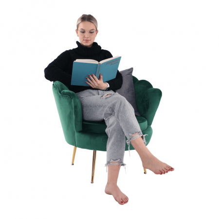 Fotoliu în stil Art-deco, catifea Velvet smarald/crom auriu, NOBLIN [27]