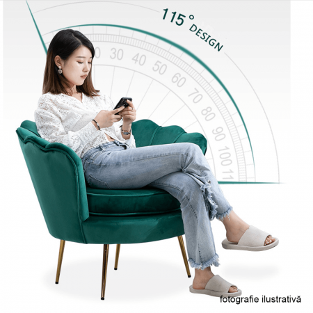 Fotoliu în stil Art-deco, catifea Velvet smarald/crom auriu, NOBLIN [9]