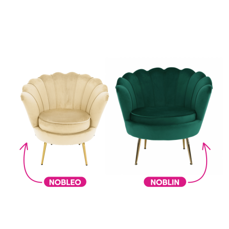 Fotoliu în stilul Art-deco, bej ţesătură Velvet/gold crom auriu, NOBLEO [16]