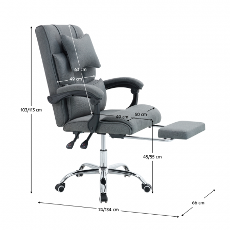 Fotoliu pentru birou cu suport extensibil pentru picioare, gri/crom, WALDOR NEW + cadou [3]