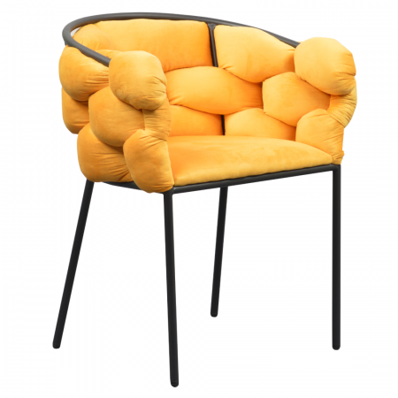 Scaune living/dining - Fotoliu pentru sufragerie, ţesătură galbenă Velvet/neagră, DOROTA
