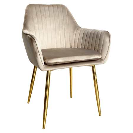 Scaune living/dining - Fotoliu pentru sufragerie, ţesătură gri-maro taupe Velvet/aur crom auriu, ADLAR