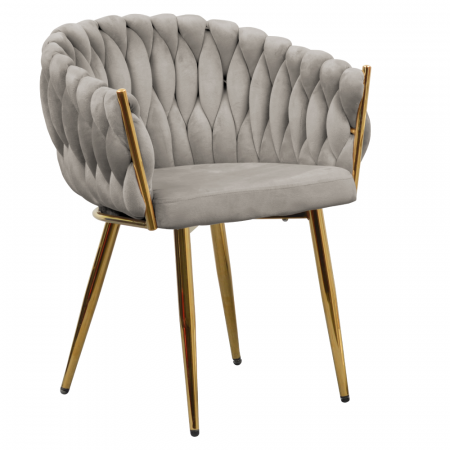 Scaune living/dining - Fotoliu pentru sufragerie, ţesătură gri-maro Taupe Velvet/aur crom auriu, DEILA