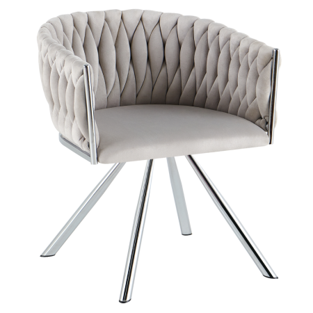 Scaune living/dining - Fotoliu pivotant de sufragerie, ţesătură Velvet gri deschis/crom, HELIN