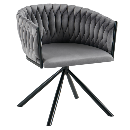 Scaune living/dining - Fotoliu pivotant pentru sufragerie, ţesătură Velvet gri/negru ZALA