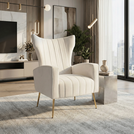 Fotoliu relaxant, ţesătură Velvet bej, BARET [16]