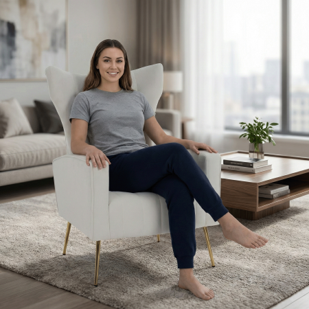 Fotoliu relaxant, ţesătură Velvet bej, BARET [18]