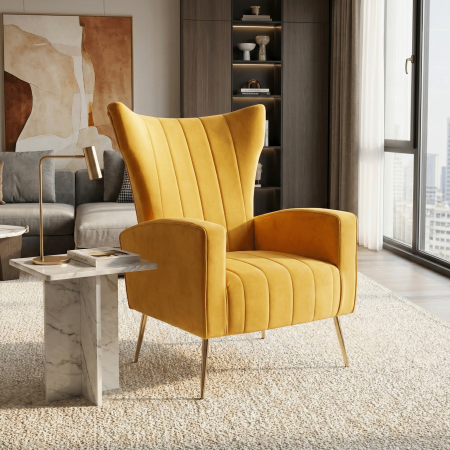 Fotoliu relaxant, ţesătură Velvet galben, BARET [6]