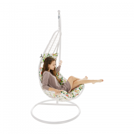 Fotoliu suspendat, alb / flori cu model, KALEA 2 NEW [14]