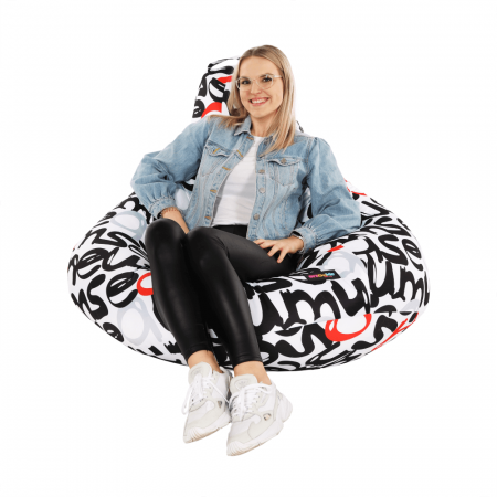 Fotoliu tip puff, model alb / negru / gri / roşu, ELION [10]