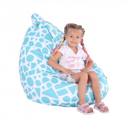 Fotolii - Fotoliu tip sac, alb/turcoaz/cu model, TELDIN