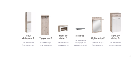 Hol/Cuier, dulap cu pantofar si perna , stejar Well-alb lucios , 170 cm lungime x 200 inaltime x 35 cm adancime, Bortis [2]